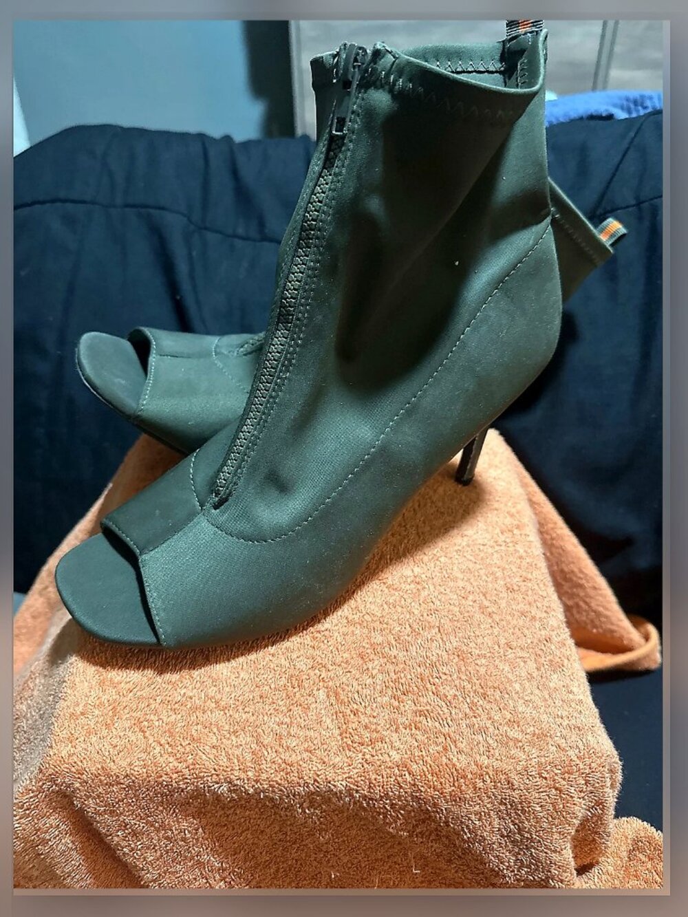 Army green, peekaboo toe heels
